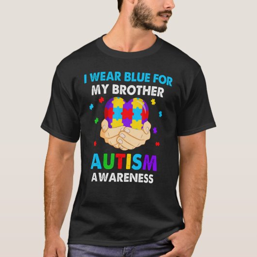 Heart I Wear Blue For My Brother Autism Awareness Tシャツ (正面)
