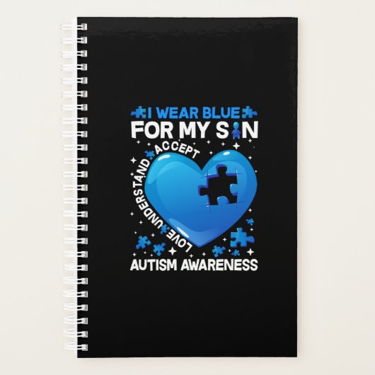 Heart I Wear Blue For My Son Autism Awareness プランナー手帳 (正面)
