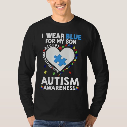 Heart I Wear Blue For My Son Autism Awareness Mont Tシャツ (正面)