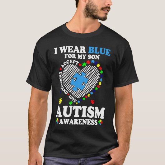 Heart I Wear Blue For My Son Autism Awareness Mont Tシャツ (正面)