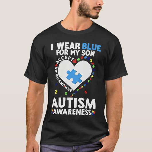 Heart I Wear Blue For My Son Autism Awareness Mont Tシャツ (正面)