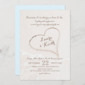 Heart in Sand Beach Wedding 招待状 (正面/裏面)