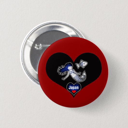 Heart Japan Mermaid Pinback Button 缶バッジ (正面&裏面)