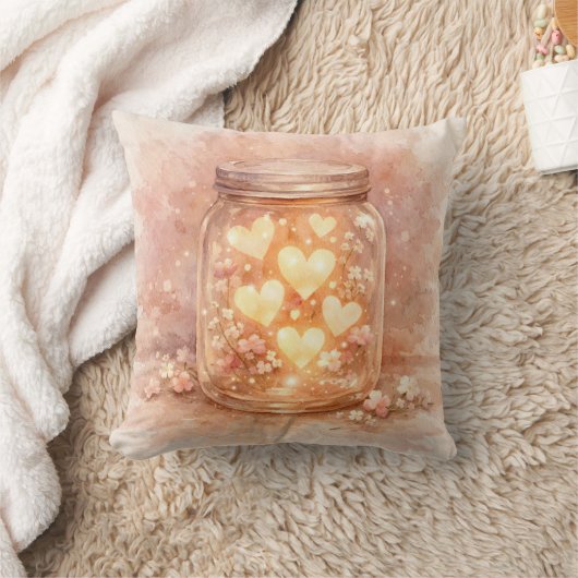 Heart Jar Pillow - Romantic Glow Accent クッション (ブランケット)