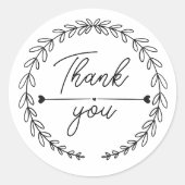 heart Leaf Wreath Thank You business parcel ラウンドシール (正面)