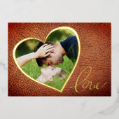 Heart Leather Print Love Valentine`s Day Photo 箔シーズンカード (正面)