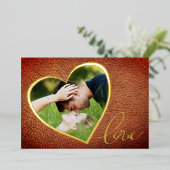 Heart Leather Print Love Valentine`s Day Photo 箔シーズンカード (立ち正面)