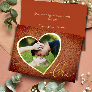 Heart Leather Print Love Valentine`s Day Photo 箔シーズンカード
