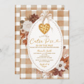 Heart Little Cutie Pie Brown Gingham Baby Shower 招待状 (正面/裏面)