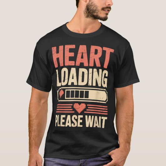Heart Loading Please Wait Retro Xel Valentine Humo Tシャツ (正面)