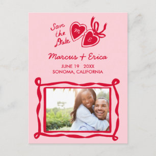 Heart Locket Custom Photo Initials Save the Date ポストカード
