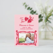 Heart Locket Custom Photo Initials Save the Date ポストカード (スタンド正面)