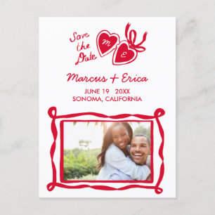 Heart Locket Custom Photo Initials Save the Date ポストカード