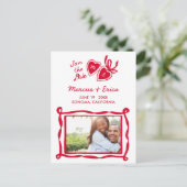 Heart Locket Custom Photo Initials Save the Date ポストカード (スタンド正面)