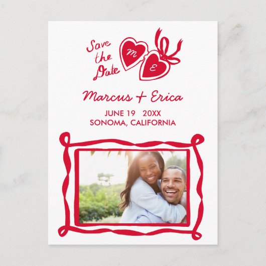 Heart Locket Custom Photo Initials Save the Date ポストカード (正面)