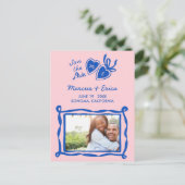 Heart Locket Custom Photo Initials Save the Date ポストカード (スタンド正面)