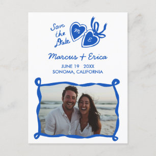 Heart Locket Custom Photo Initials Save the Date ポストカード
