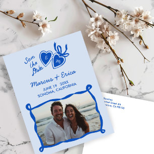 Heart Locket Custom Photo Initials Save the Date ポストカード