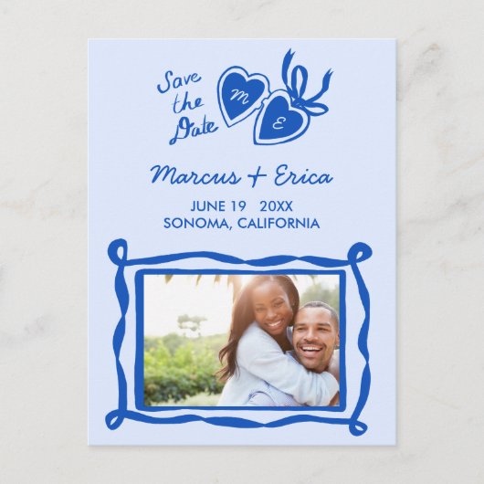 Heart Locket Custom Photo Initials Save the Date ポストカード (正面)