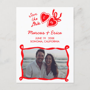 Heart Locket Custom Photo Initials Save the Date ポストカード