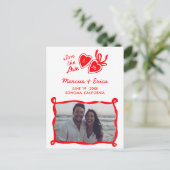 Heart Locket Custom Photo Initials Save the Date ポストカード (スタンド正面)