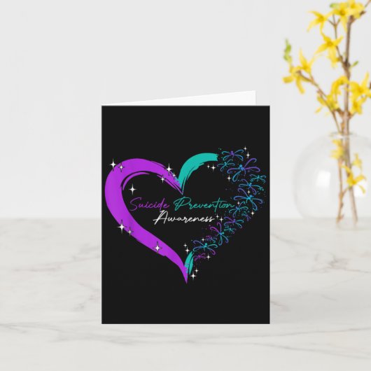 Heart Love Dragonfly Suicide Prevention Awareness カード (黄色い花)