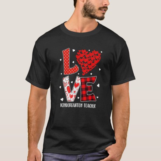 Heart Love Kindergarten Teacher Red Plaid Valentin Tシャツ (正面)