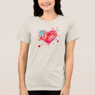 Heart Love Modern Watercolor Artsy Valentine's Day トライブレンドＴシャツ