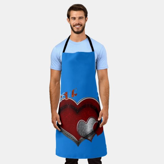 Heart Magic Blue Large Apron エプロン (着用した状態)