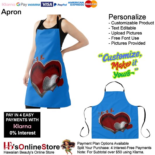 Heart Magic Blue Large Apron エプロン