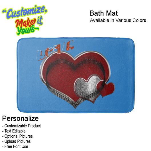 Heart Magic Blue Large Bath Mat バスマット