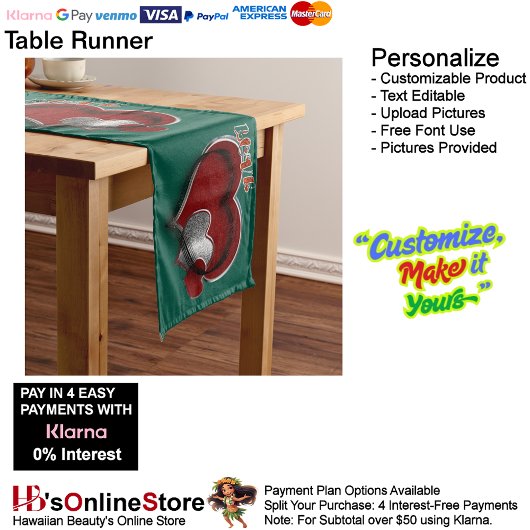 Heart Magic Green Table Runner Household Linen ロングテーブルランナー