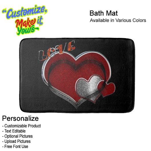 Heart Magic Love Bath Mat with a Black Background バスマット