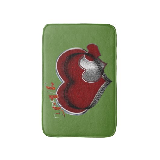 Heart Magic Love Bath Mat with a Green Background バスマット (正面縦)