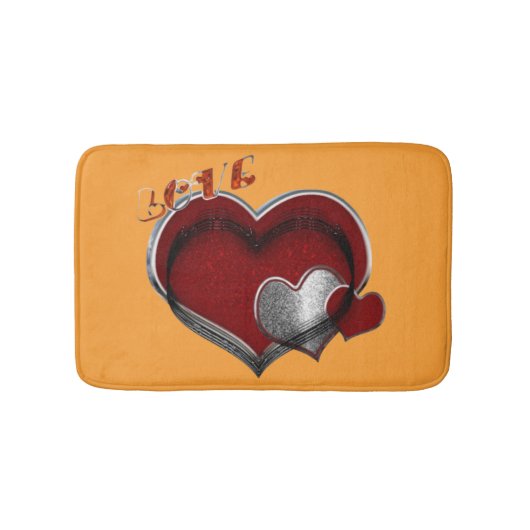 Heart Magic Love Bath Mat with a Orange Background バスマット (正面)