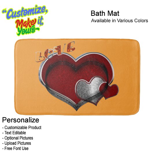 Heart Magic Love Bath Mat with a Orange Background バスマット