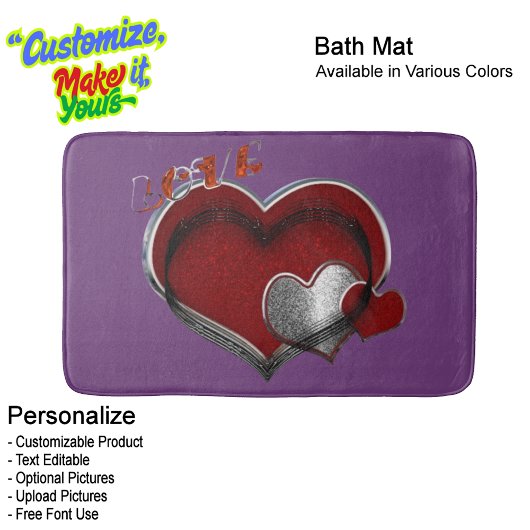 Heart Magic Love Bath Mat with a Purple Background バスマット