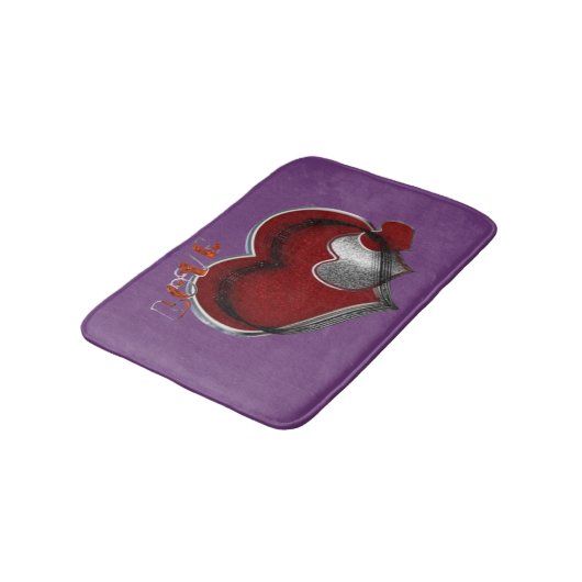 Heart Magic Love Bath Mat with a Purple Background バスマット (アングル)