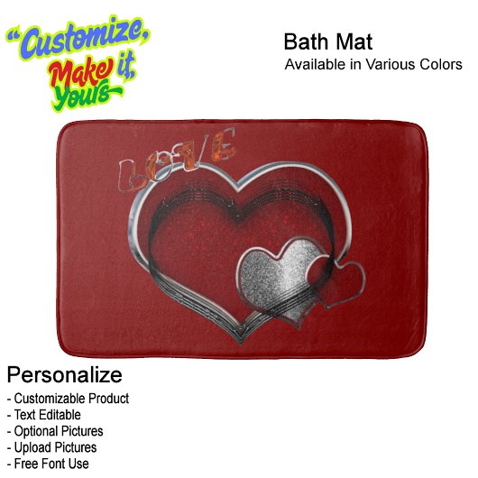 Heart Magic Love Bath Mat with a Red Background バスマット