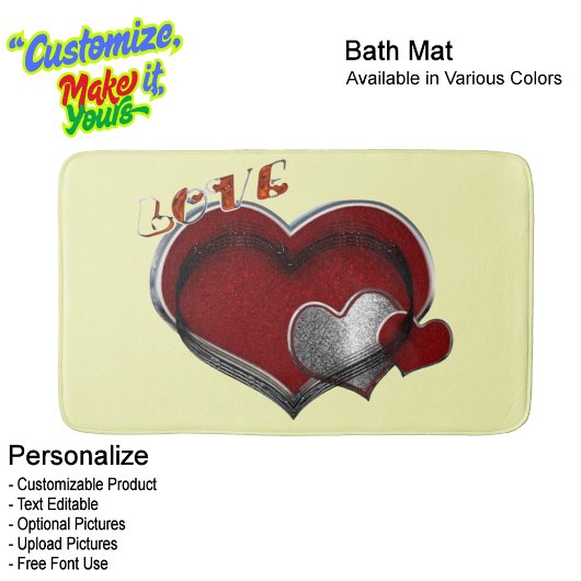 Heart Magic Love Bath Mat with Yellow Background バスマット