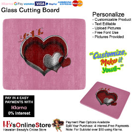 Heart Magic Pink Glass Cutting Board 15.2x17.8cm カッティングボード