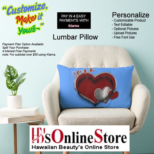 Heart Magic Polyester Light Blue Lumbar Pillow ランバークッション