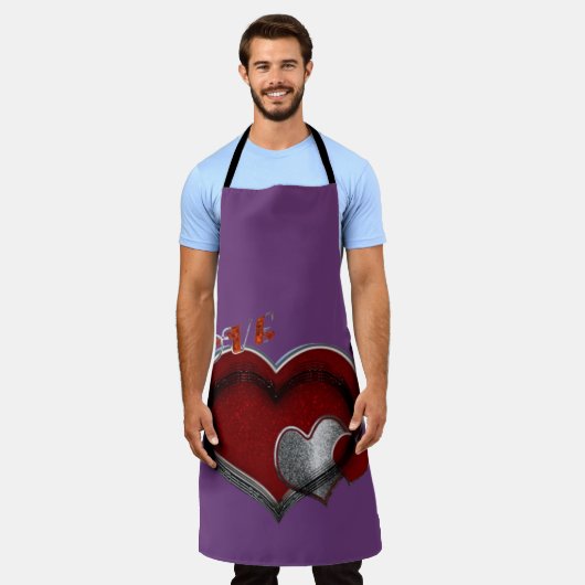 Heart Magic Purple Large Apron エプロン (着用した状態)