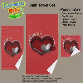 Heart Magic Red Bathroom Towel Set バスタオルセット