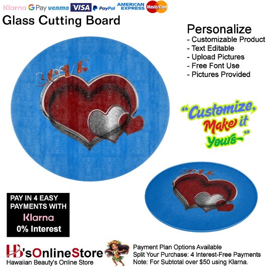 Heart Magic Round Blue Glass Cutting Board 30.4 cm カッティングボード