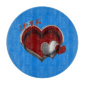 Heart Magic Round Blue Glass Cutting Board 30.4 cm カッティングボード (正面)