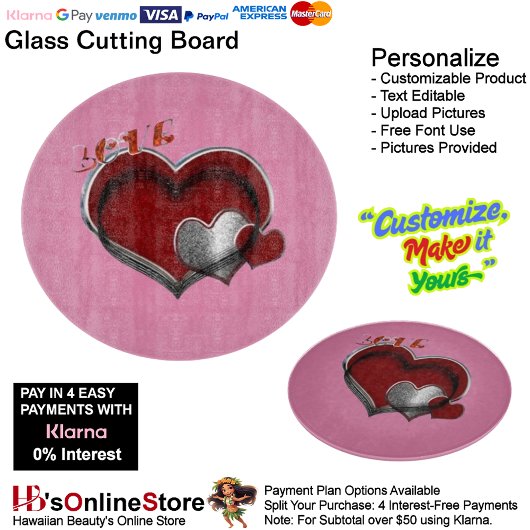 Heart Magic Round Pink Glass Cutting Board 30.4 cm カッティングボード