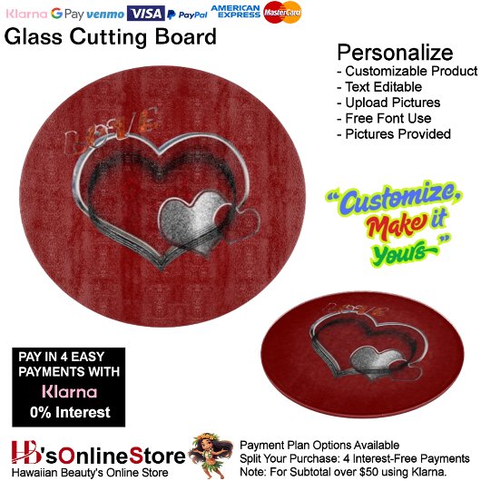Heart Magic Round Red Glass Cutting Board 30.4 cm  カッティングボード