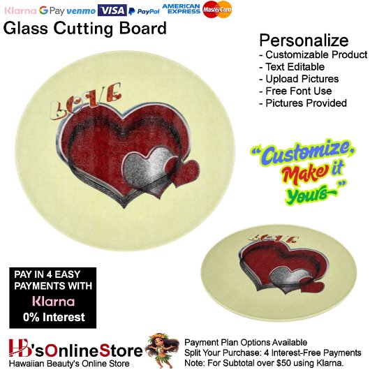 Heart Magic Round Yellow Glass Cutting Board  カッティングボード