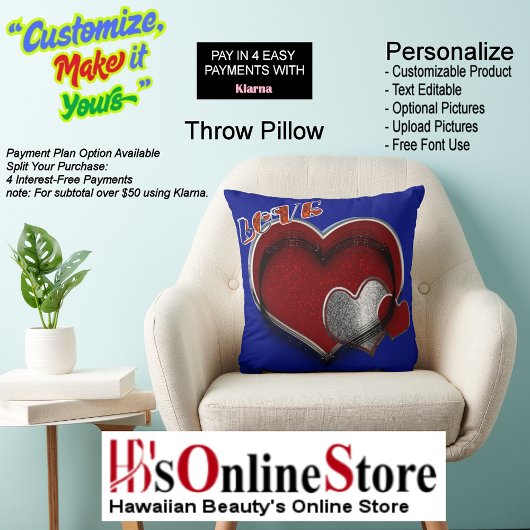 Heart Magic Square Polyester Royal Blue Pillow  クッション